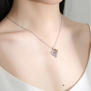 Pink Heart Rose Flower Pendent Necklace