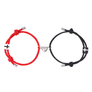 Magnetic Heart Cross Couple Rope Bracelet