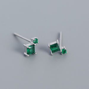 Square Color Gemstone Stud Earrings