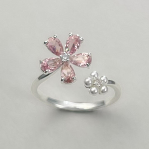 Pink Cherry Blossom Flower Bypass Ring