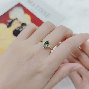 Moss Agate Stacking Thin Band Statement Ring