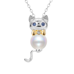 Dainty Pearl Cat Pendant Necklace