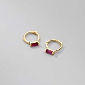 Baguette Gemstone Huggie Hoop Earrings