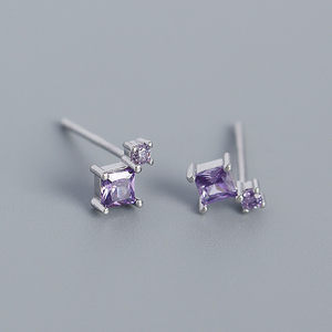 Square Color Gemstone Stud Earrings