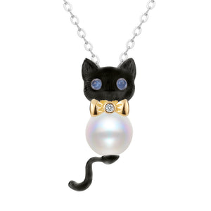Dainty Pearl Cat Pendant Necklace
