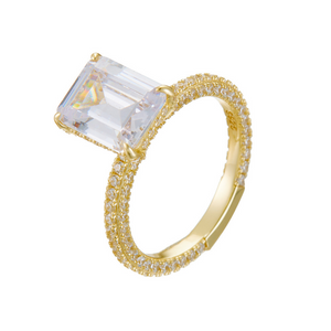 Sparkling Square Crystal Statement Ring