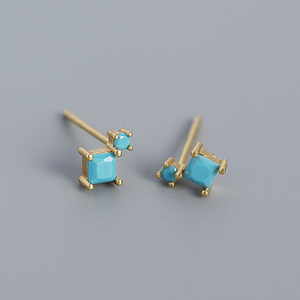 Square Color Gemstone Stud Earrings