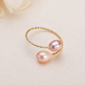 Pink Purple White Pearl Stacking Bypass Ring