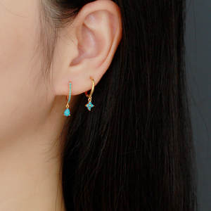 Color Gemstone Drop Huggie Earrings