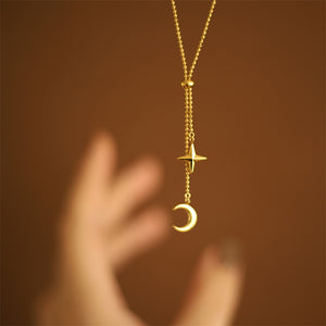 Moon Star Pendant Lariat Necklace