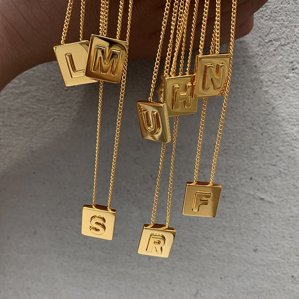 Gold Initial Letter Square Necklace