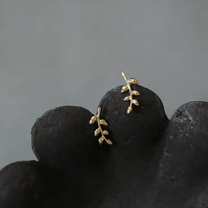 Tiny Small Leaf Climber Stud Earrings