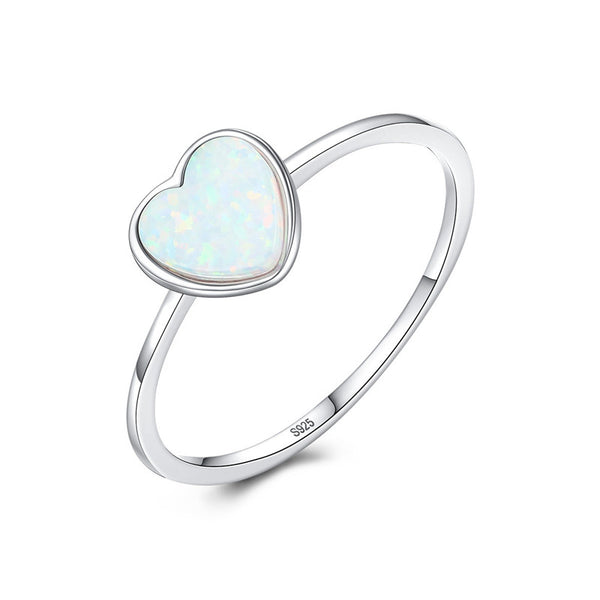 Solitaire Opal Heart Ring