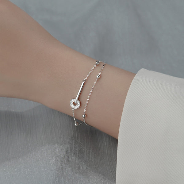 Silver Ring Bead Layered Bracelet