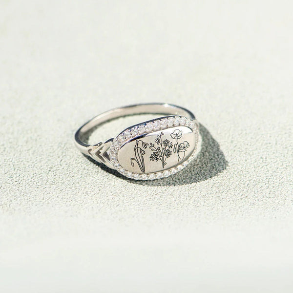 Silver Enamel Flower Ring