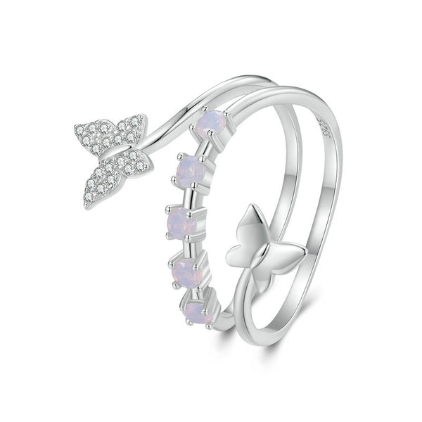 Silver Butterfly Opal Ring