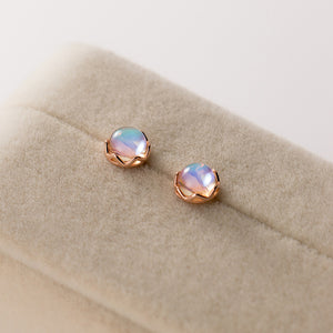 Tiny Small Round Moonstone Stud Earrings