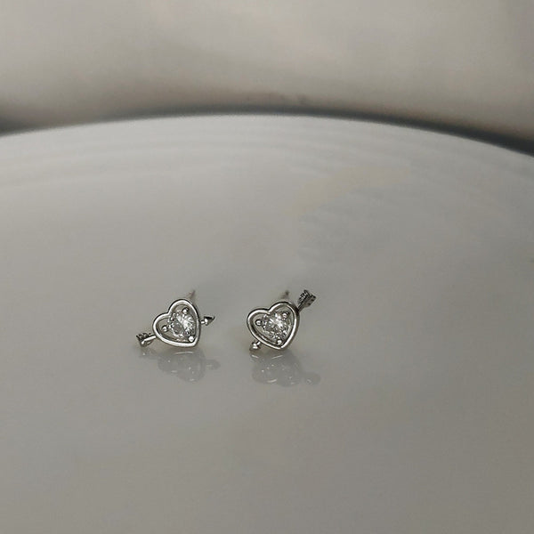 Silver Heart Arrow Stud Earrings