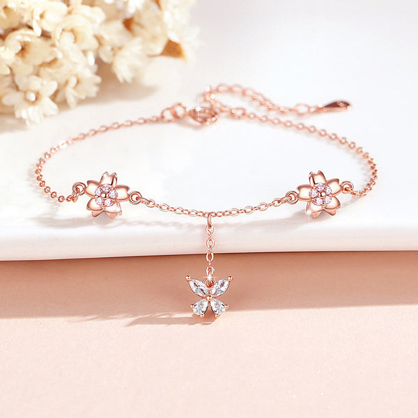 Cherry Blossom Butterfly Tassel Bracelet