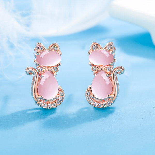 Pink Cat Stud Earrings