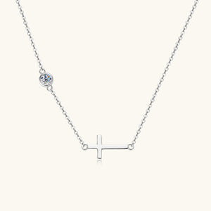 Moissanite Cross Horizontal Bar Necklace