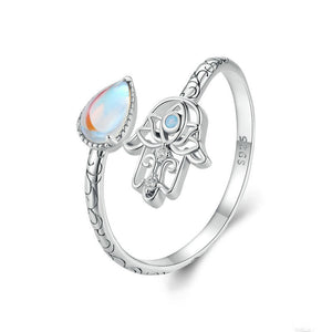 Opal Hamsa Hand Of Fatima Bypass Ring