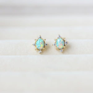 Vintage Tiny Small Opal Star Stud Earrings