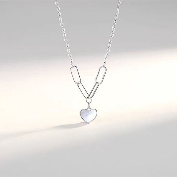 Silver Shell Heart Pendant Necklace