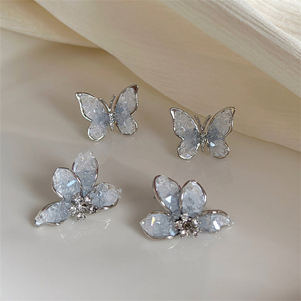 Blue Butterfly Flower Stud Earrings