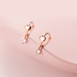 Dainty Heart Dangle Drop Hoop Earrings