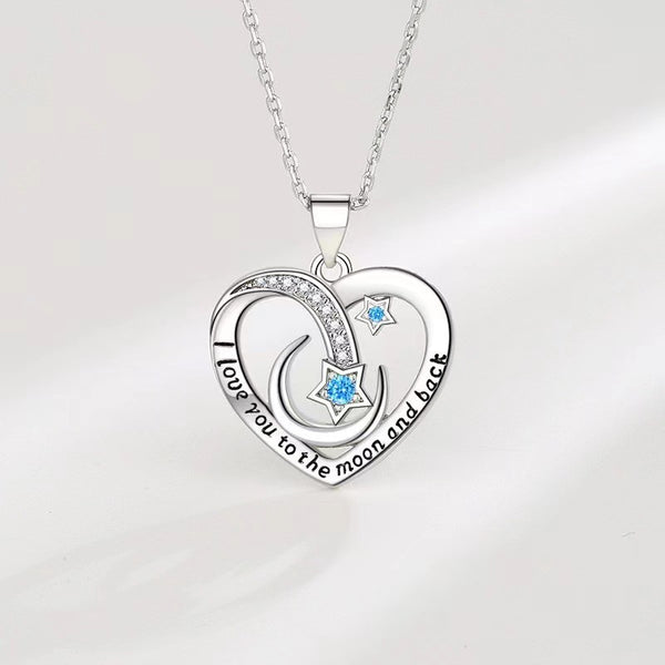 Blue Star Moon Heart Necklace
