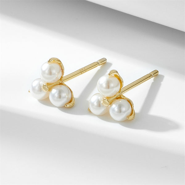 Triple Pearl Stud Earrings