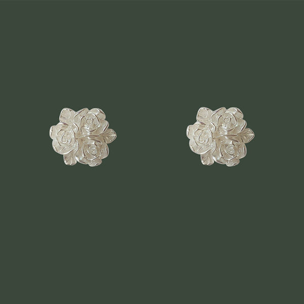 White Rose Flower Stud Earrings
