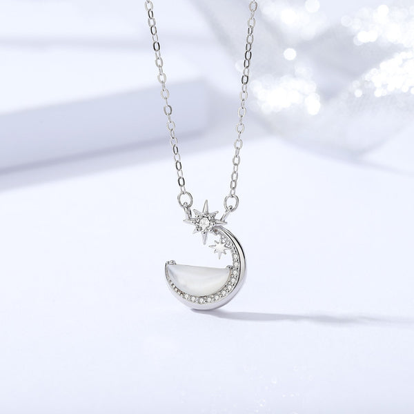 Silver Moon Star Pendant Necklace