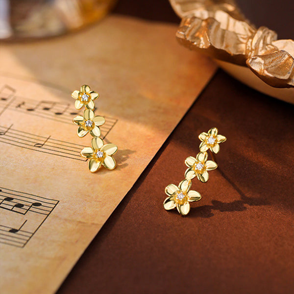 Gold Pear Flower Stud Earrings