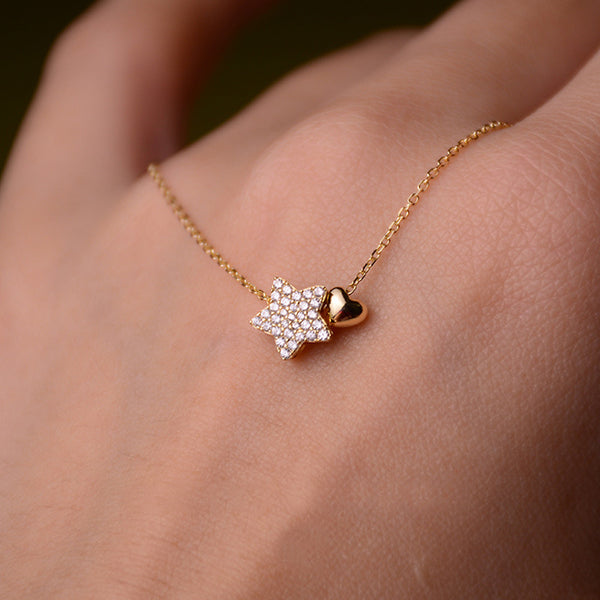 Gold Star Heart Necklace