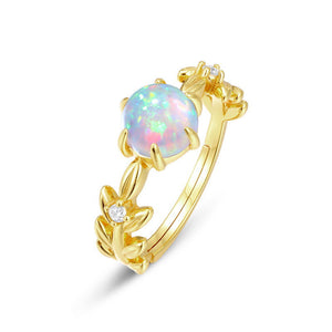 Round Opal Leaf Stacking Ring