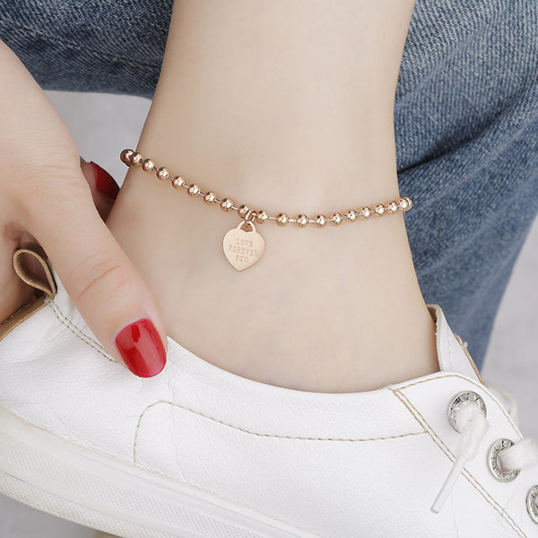Gold Heart Charm Beaded Ankle