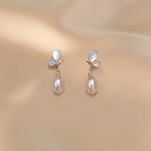 Opal Butterfly Pearl Dangle Drop Earrings