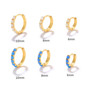 Blue White Opal Small Huggie Hoop Earrings