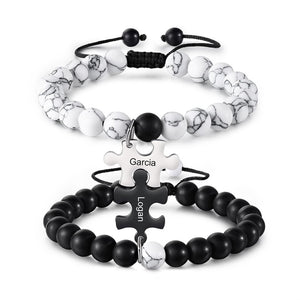 Custom Puzzle Couple Matching Bead Bracelet