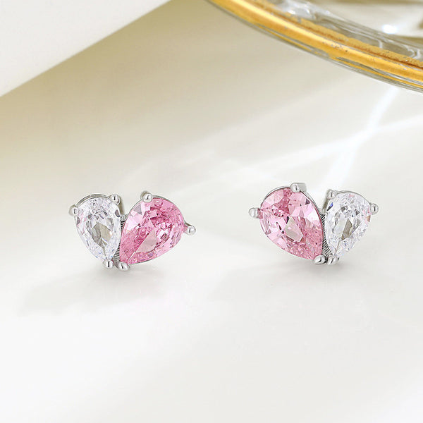 Splicing Pink Heart Stud Earrings