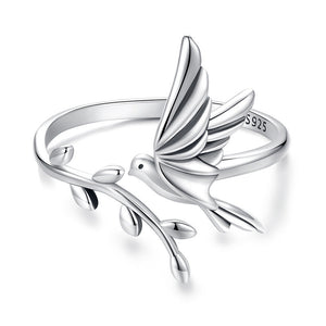 Dainty Bird Tree Leaf Branch Bypass Ring