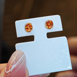 Bezel Setting Orange Gemstone Stud Earrings