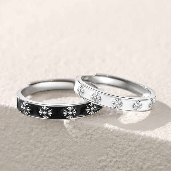 Cross Iris Flower Matching Couple Ring