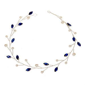 Blue Leaf Pearl Wedding Bridal Headband