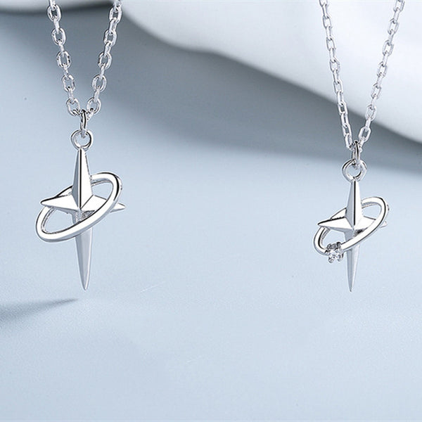 Silver Cross Couple Necklace