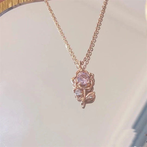 Pink Rose Flower Necklace