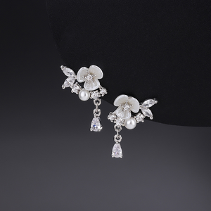 Dainty Rose Flower Pearl Drop Earrings