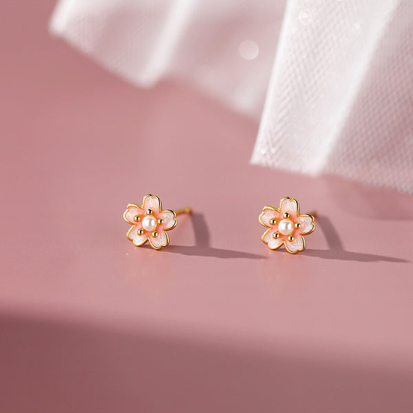 Pink Cherry Blossom Stud Earrings